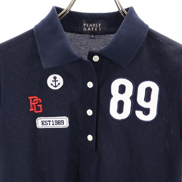 PEARLY GATES パーリーゲイツ 日本製 ゴルフ 半袖 ポロシャツ 0 紺 鹿の子 レディース