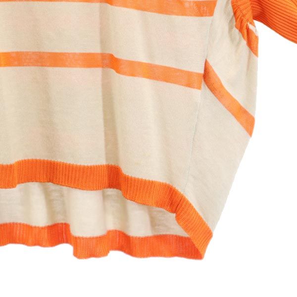 LANVIN ランバン ボーダー柄 5分袖 ドルマンスリーブ カーディガン 38 オレンジ×ベージュ レディース