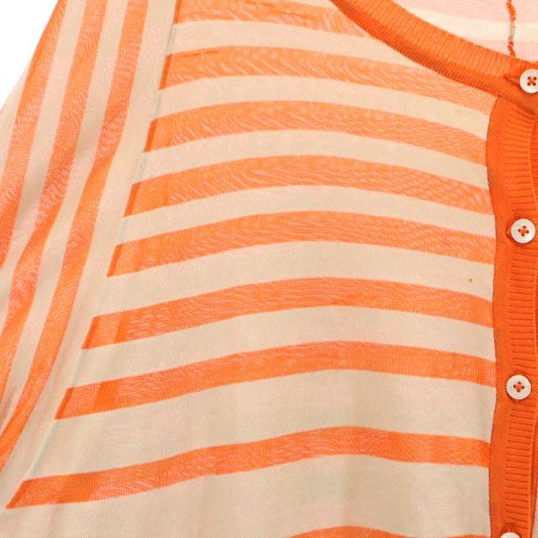 LANVIN ランバン ボーダー柄 5分袖 ドルマンスリーブ カーディガン 38 オレンジ×ベージュ レディース