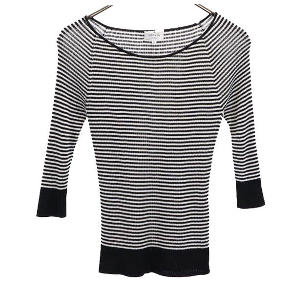 LANVIN en Bleu ランバンオンブルー ボーダー 7分袖 ニット カットソー 38 ホワイト系 レディース