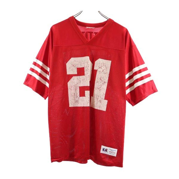 90s オールド USA製 フットボールT 21 SANDERS アメリカンフットボール 半袖 ウェア M レッド アメフト メンズ