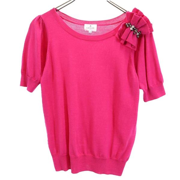 LANVIN en Bleu ランバンオンブルー ウール 半袖 肩デザイン ニット カットソー 38 ピンク系 レディース