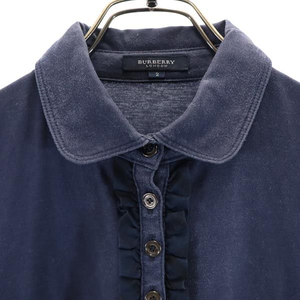 BURBERRY バーバリー 日本製 三陽商会 半袖 ハーフボタン シャツ 2 ネイビー レディース