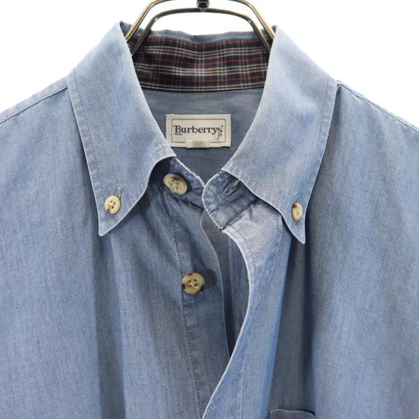 Burberrys バーバリーズ 90s オールド 日本製 三陽商会 半袖 ボタンダウンシャツ SA ブルー メンズ