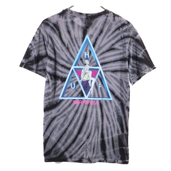 HUF ハフ バック プリント 半袖 Tシャツ S グレー系 染加工 メンズ