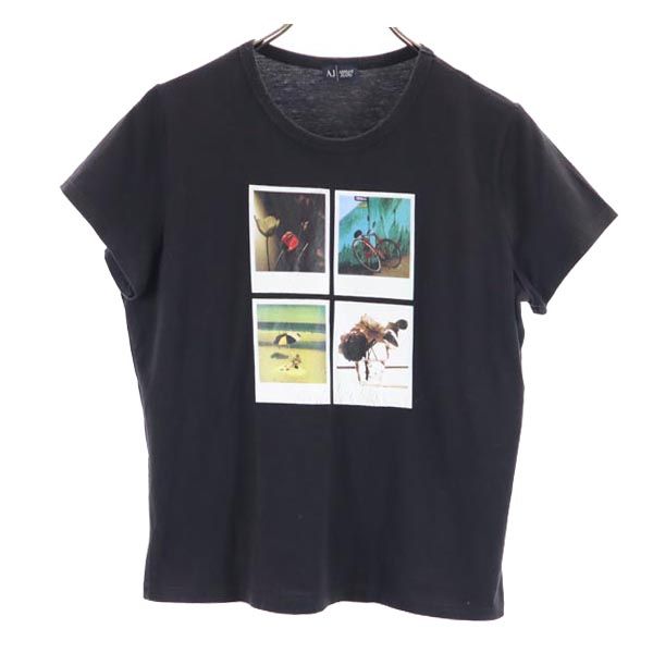 ARMANI JEANS アルマーニジーンズ イタリア製 フォト風 プリント 半袖 Tシャツ I 46 黒 レディース