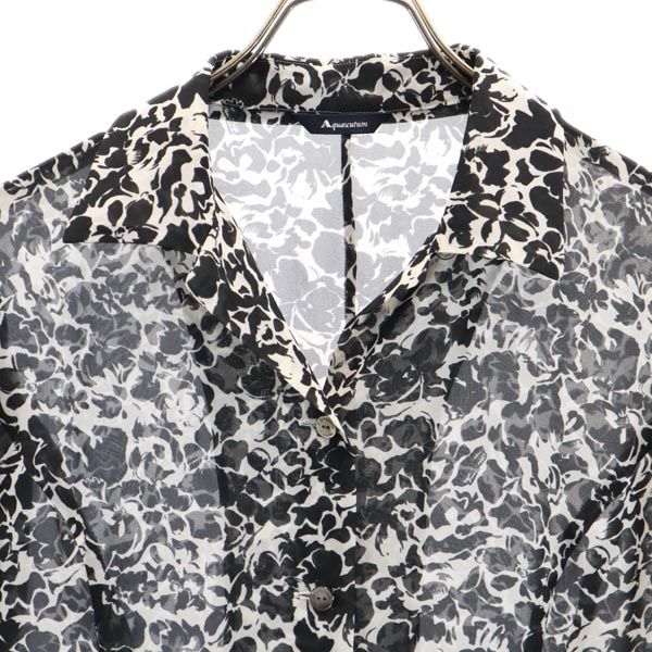Aquascutum アクアスキュータム 総柄 半袖 オープンカラーシャツ ブラック系 レディース