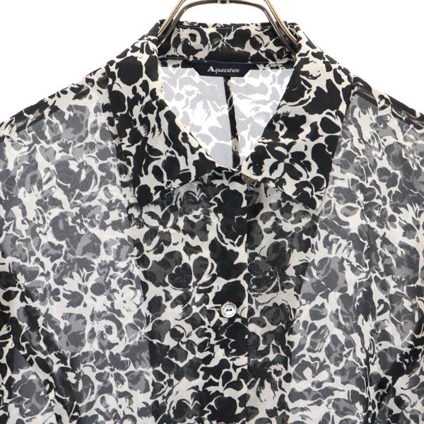 Aquascutum アクアスキュータム 総柄 半袖 オープンカラーシャツ ブラック系 レディース