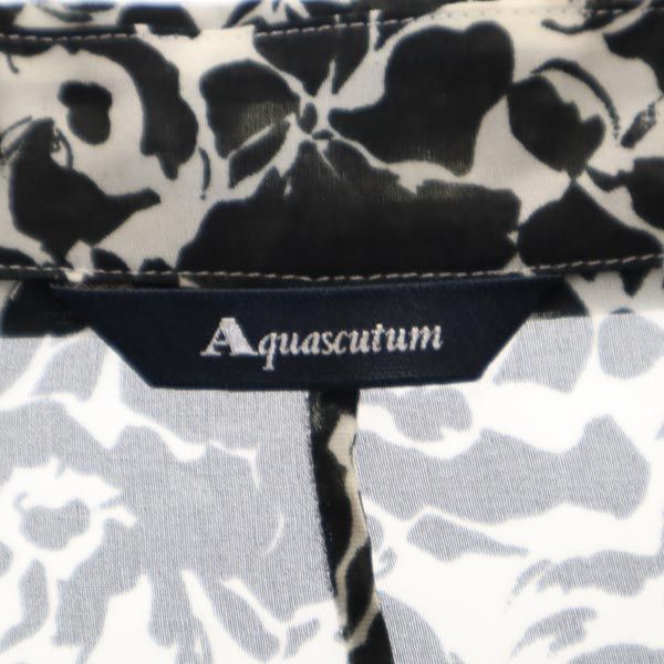 Aquascutum アクアスキュータム 総柄 半袖 オープンカラーシャツ ブラック系 レディース