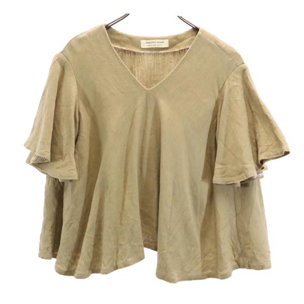 beautiful people ビューティフルピープル 日本製 リネンブレンド 半袖 カットソー 34 ブラウン系 レディース