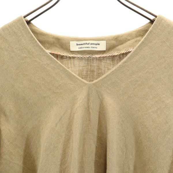 beautiful people ビューティフルピープル 日本製 リネンブレンド 半袖 カットソー 34 ブラウン系 レディース