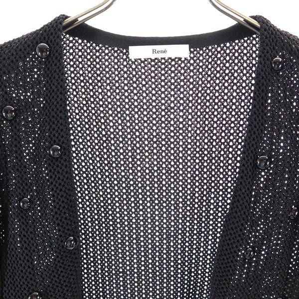 Rene ルネ 日本製 5分袖 カーディガン 38 黒 透かし編み ニット ボレロ レディース