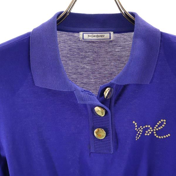YVES SAINT LAURENT イヴサンローラン 90s 半袖 ハーフボタン シャツ M ブルー レディース