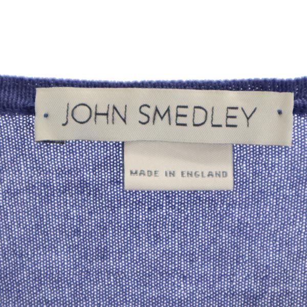 ジョンスメドレー 英国製 5分袖 カーディガン M ブルー JOHN SMEDLEY レディース