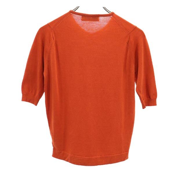 JOHN SMEDLEY ジョンスメドレー 英国製 ウール 5分袖 Vネック セーター S オレンジ系 ニット レディース