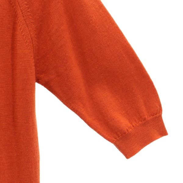 JOHN SMEDLEY ジョンスメドレー 英国製 ウール 5分袖 Vネック セーター S オレンジ系 ニット レディース