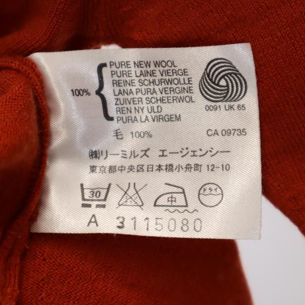 JOHN SMEDLEY ジョンスメドレー 英国製 ウール 5分袖 Vネック セーター S オレンジ系 ニット レディース