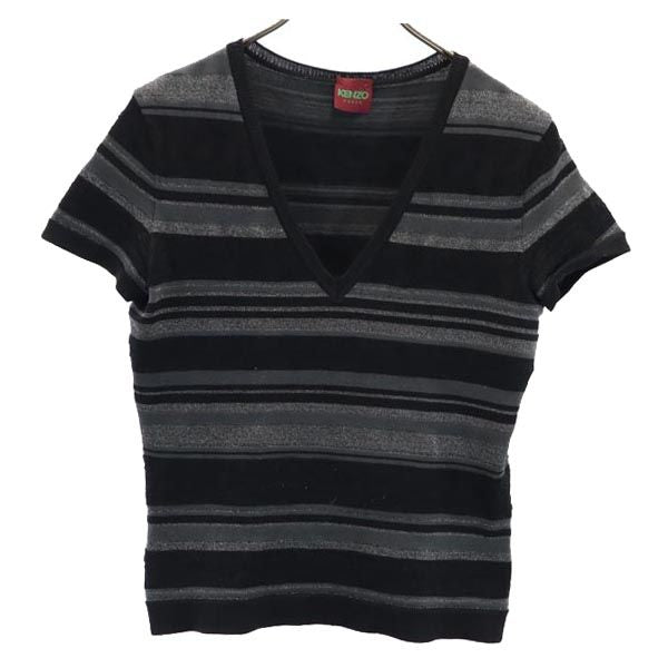 KENZO ケンゾー イタリア製 ボーダー柄 半袖 Vネック セーター M 黒系 ニット レディース