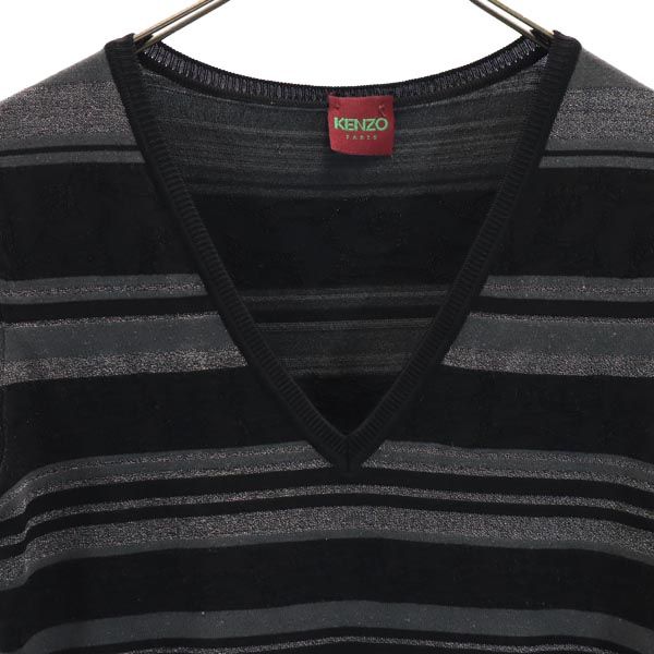 KENZO ケンゾー イタリア製 ボーダー柄 半袖 Vネック セーター M 黒系 ニット レディース