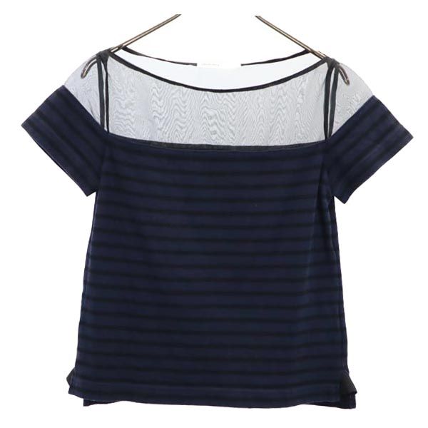 sacai luck サカイラック ボーダー柄 半袖 ボートネック カットソー 2 紺×黒 レディース