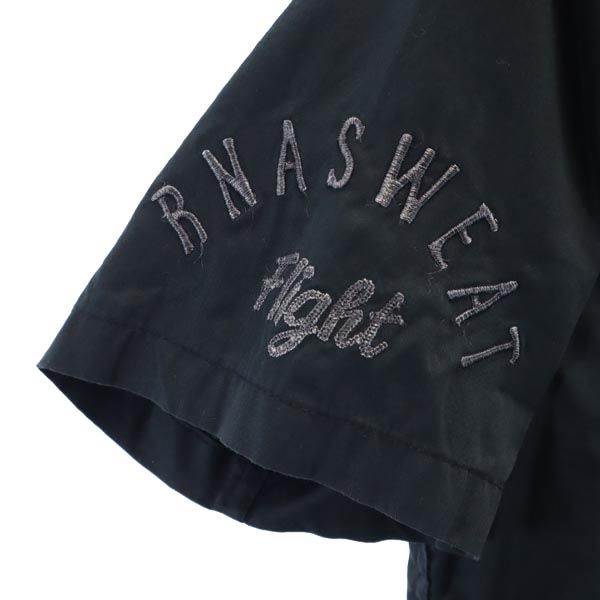 バック 刺繍 半袖 ワークシャツ 黒 メンズ