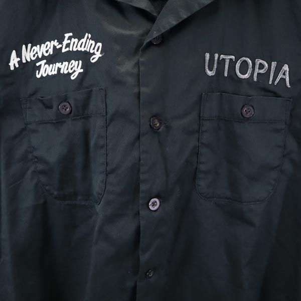 バック 刺繍 半袖 ワークシャツ 黒 メンズ