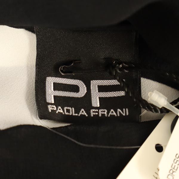 PAOLA FRANI パオラフラーニ イタリア製 ボーダー 5分袖 ワンピース 40 ブラック系 シースルースリーブ レディース
