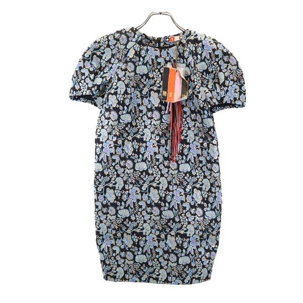 未使用 エムエスジーエム イタリア製 総柄 半袖 ワンピース 38 ブルー系 MSGM レディース