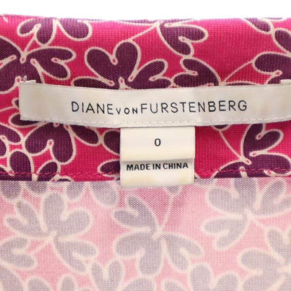 ダイアンフォンファステンバーグ シルク 総柄 7分袖 カシュクール ワンピース 0 ピンク系 DIANE VON FURSTENBERG レディース