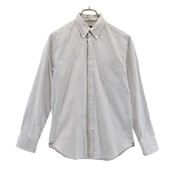 Psycho Bunny サイコバニー 日本製 ストライプ柄 長袖 ボタンダウンシャツ 14.5 37 白×グレー メンズ