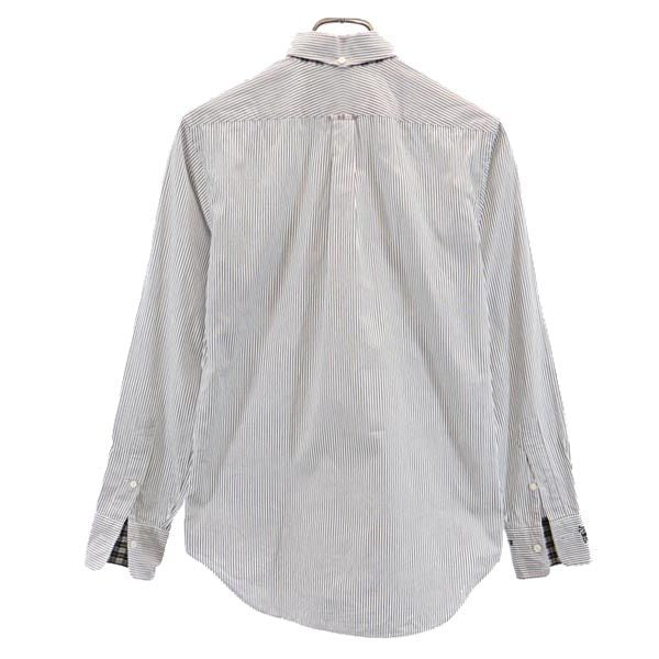 Psycho Bunny サイコバニー 日本製 ストライプ柄 長袖 ボタンダウンシャツ 14.5 37 白×グレー メンズ