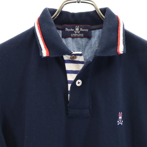 Psycho Bunny サイコバニー 日本製 ゴルフ 半袖 ポロシャツ M ネイビー系 鹿の子 メンズ