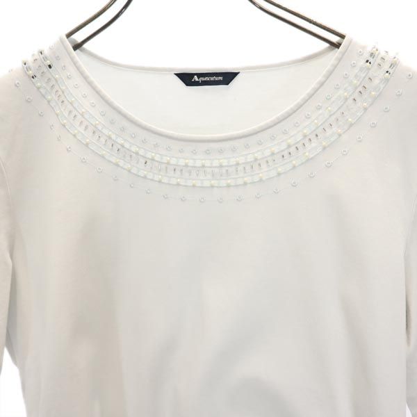 Aquascutum アクアスキュータム 長袖 カットソー S グレー系 パール飾り レディース