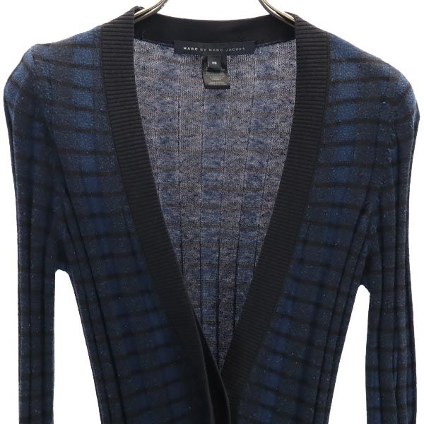 MARC BY MARC JACOBS マークバイマークジェイコブス ボーダー柄 長袖 ニット カーディガン XS ネイビー×黒 レディース