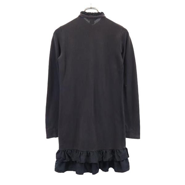 RALPH LAUREN ラルフローレン 長袖 フリル ワンピース XL(16) グレー×ブラック 鹿の子 ハーフボタン キッズ