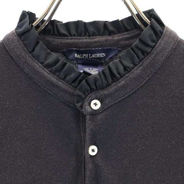 RALPH LAUREN ラルフローレン 長袖 フリル ワンピース XL(16) グレー×ブラック 鹿の子 ハーフボタン キッズ