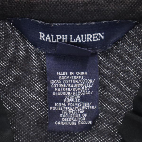 RALPH LAUREN ラルフローレン 長袖 フリル ワンピース XL(16) グレー×ブラック 鹿の子 ハーフボタン キッズ