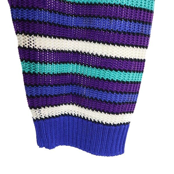 YVES SAINT LAURENT イヴサンローラン ボーダー柄 長袖 カーディガン M 青×紫×緑 レディース