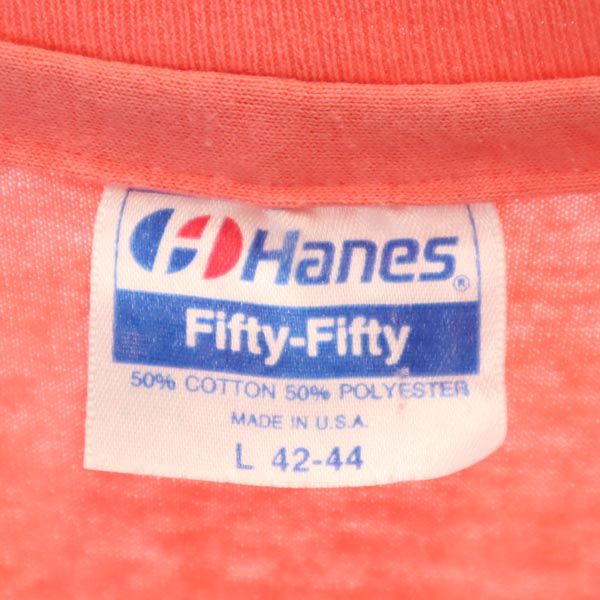 Hanes ヘインズ 80s 90s USA製 ヴィンテージ プリント 半袖 Tシャツ L ピンク系 メンズ