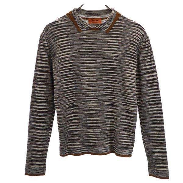 Missoni ミッソーニ イタリア製 ウールブレンド 総柄 長袖 ニット カットソー 40 ブラウン系 レディース