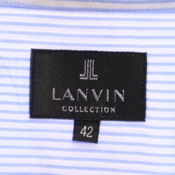 ランバン 日本製 ストライプ柄 半袖 ボタンダウンシャツ 42 白×水色系 LANVIN メンズ