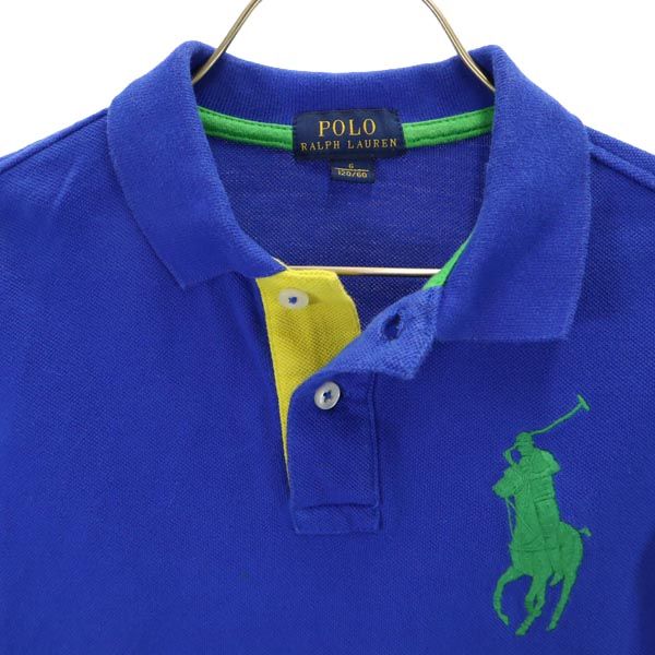 ポロラルフローレン ビッグポニー 長袖 ポロシャツ 6（120/60） ブルー系 POLO RALPH LAUREN 鹿の子 キッズ