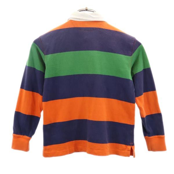 Polo by Ralph Lauren ポロバイラルフローレン ボーダー 長袖 ポロシャツ 7 ネイビー×オレンジ×グリーン ラガーシャツ キッズ