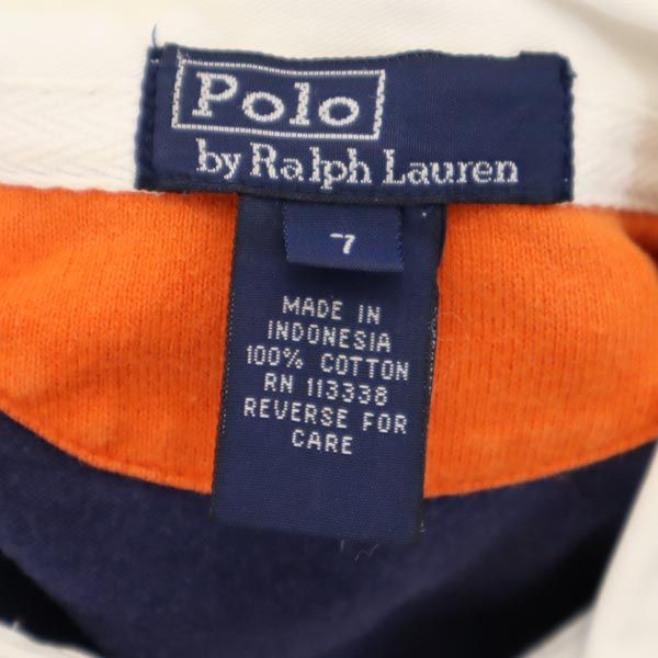 Polo by Ralph Lauren ポロバイラルフローレン ボーダー 長袖 ポロシャツ 7 ネイビー×オレンジ×グリーン ラガーシャツ キッズ