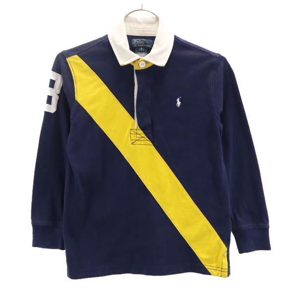 Polo by Ralph Lauren ポロバイラルフローレン ボーダー 長袖 ポロシャツ 5 ネイビー×イエロー ラガーシャツ キッズ