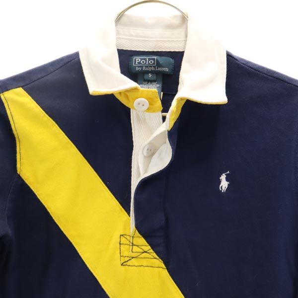 Polo by Ralph Lauren ポロバイラルフローレン ボーダー 長袖 ポロシャツ 5 ネイビー×イエロー ラガーシャツ キッズ