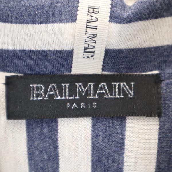 BALMAIN バルマン 日本製 ボーダー 長袖 スウェット ジップパーカー 9 ネイビー レディース