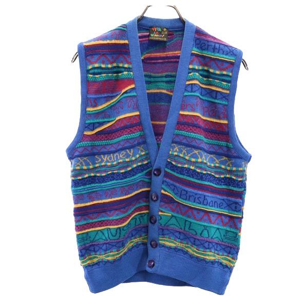 VIVALAWOMBAT ウール 総柄 ニットベスト S ブルー系 メンズ