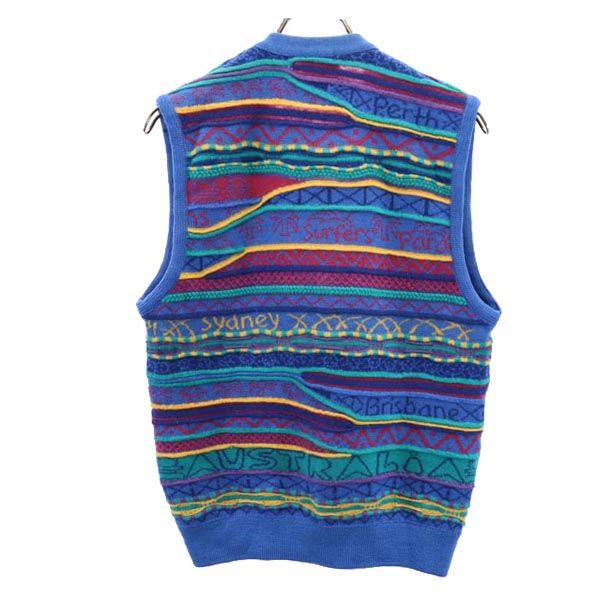 VIVALAWOMBAT ウール 総柄 ニットベスト S ブルー系 メンズ