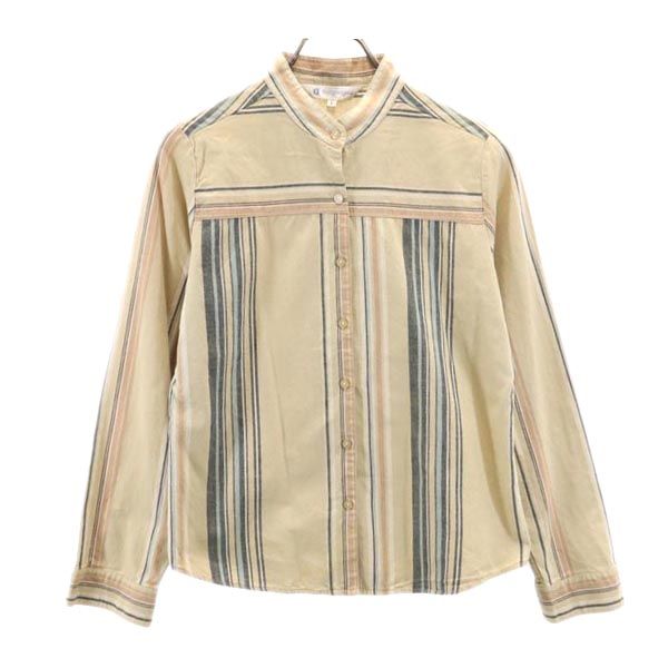 dolly angela ドリーアンジェラ ストライプ 長袖 バンドカラーシャツ L ベージュ系 レディース